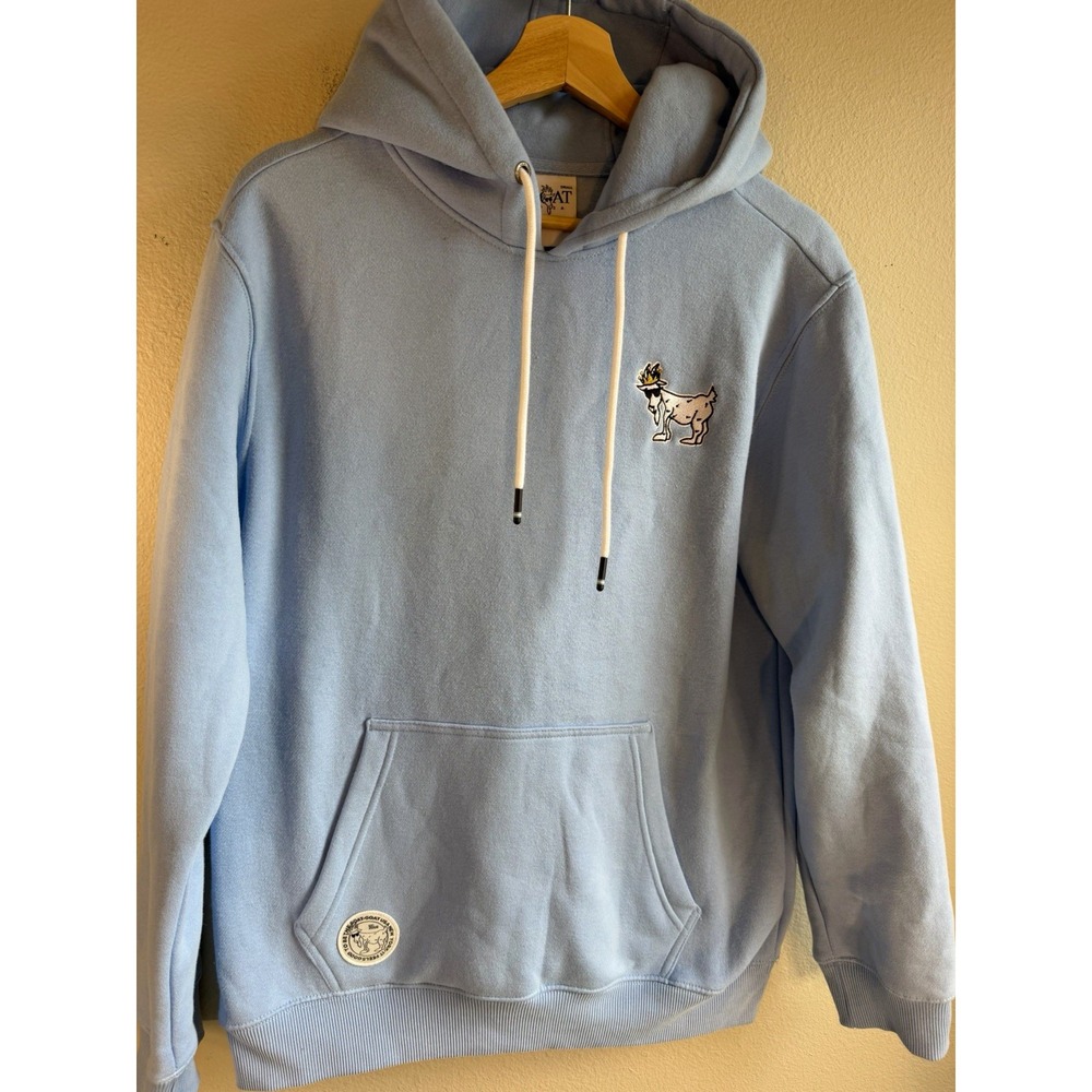 GOAT USA Blue Pullover Hoodie Fleece Embroidered Logo Pockets Men's Size Small